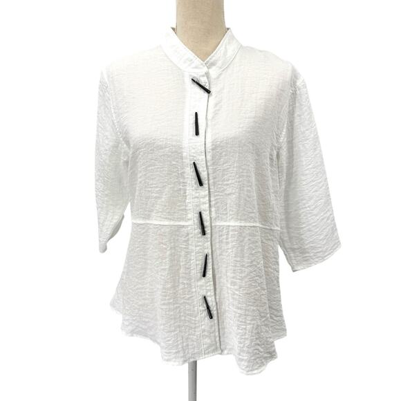 Habitat Clothes Button Tunic Top small White Crinkle Knit Artsy Boxy Lagenlook - Picture 1 of 10
